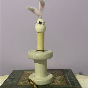 Charming White Bunny Home Accent small light wood base Easter - spring decor